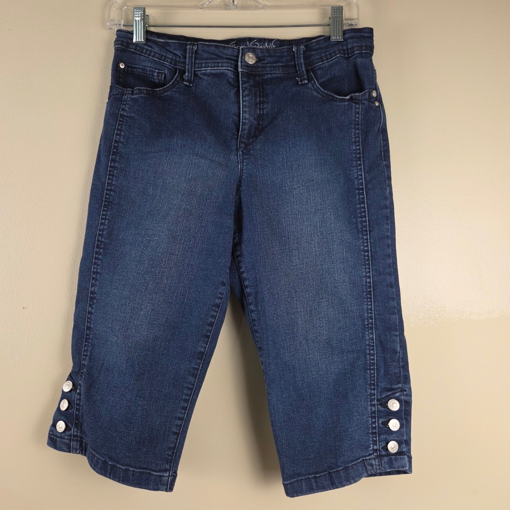 Gloria Vanderbilt Skimmer Jeans 8P Dark Wash Slimming Effect Button Hem Capri